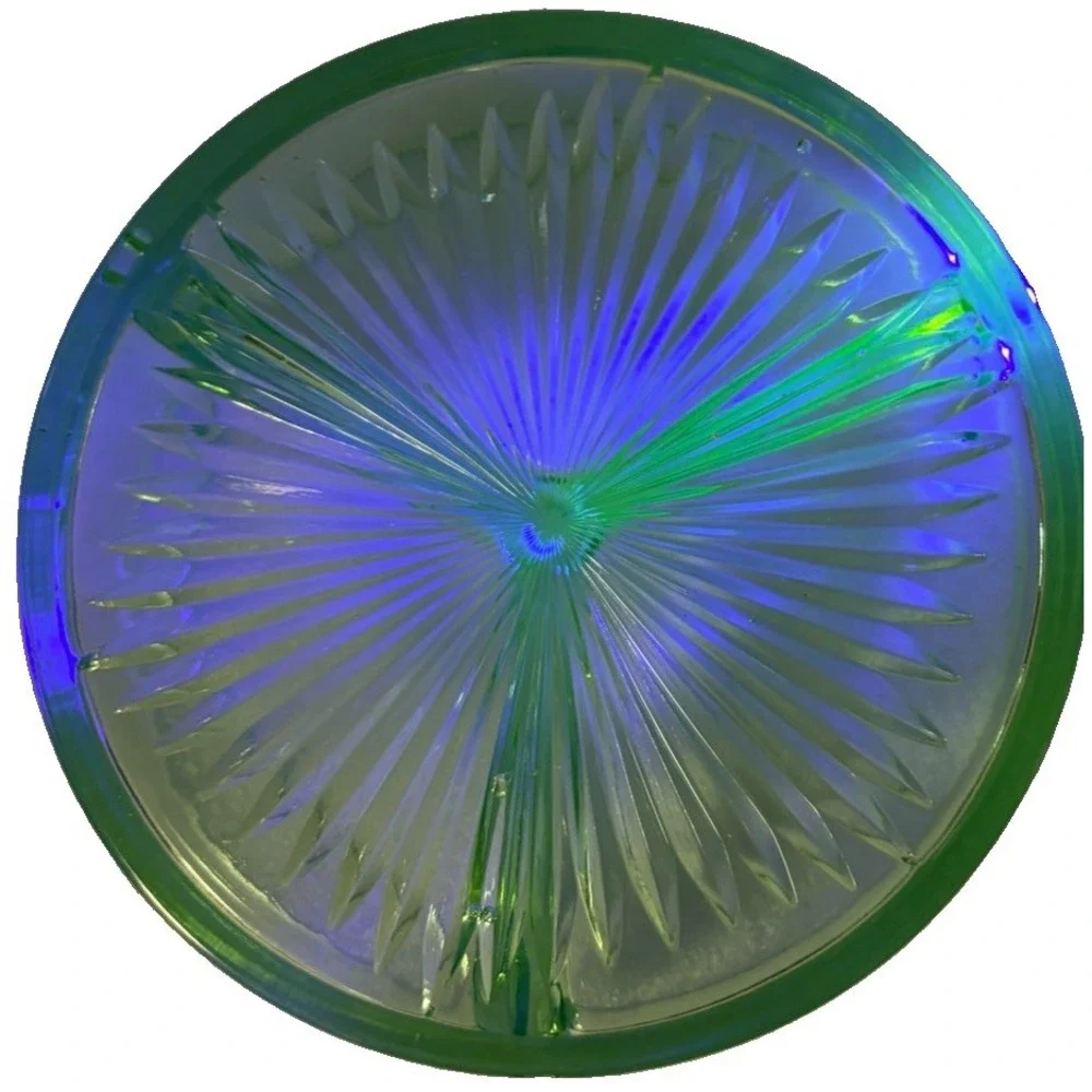 Uranium Glass 3 Compartment Relish Dish Green Depression Starburst UV Glow Vtg